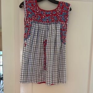 Red and Blue Floral embroidered mi golondrina Sleeveless Top
